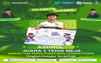 Siswa MTsN 2 Sumenep Raih Juara 3 Tenis Meja Tingkat Pelajar Se-Jawa Timur