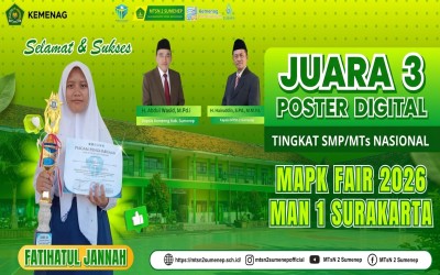 Banggakan Madrasah, Fatihatul Jannah Siswi MTsN 2 Sumenep Raih Juara 3 Poster Digital Tingkat Nasional di MAPK FAIR 2026