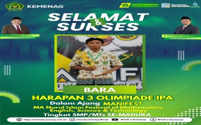 Banggakan Madrasah, Bara Altafiansyah Raih Juara Harapan 3 Olimpiade IPA Se-Madura